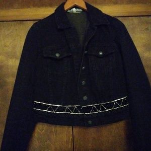 Voyage black denim rhinestones/beads jacket 40/S